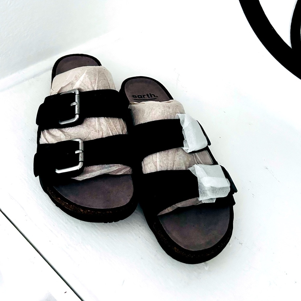 Earth Perforated Leather Slide Sandals